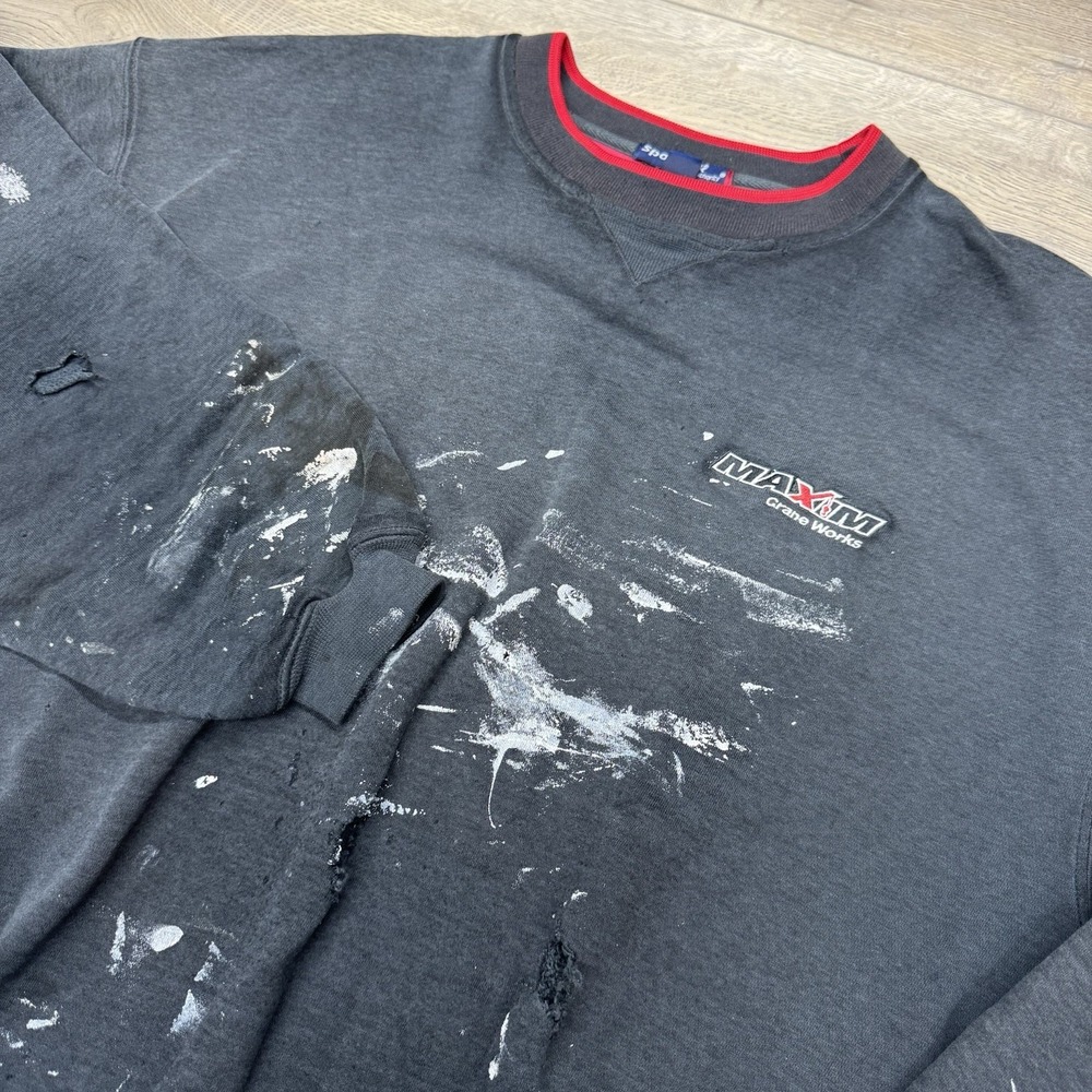 Maxim Crane Works Thrashed Distressed Crewneck Sweatshirt Men's Sz XL Sport Tek